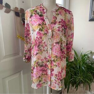 Kut From The Kloth Pink Foral Rose Printed Semi-Sheer Women's Top Blouse(Size M)